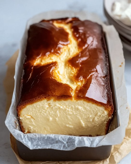 burnt basque cheesecake in a loaf pan
